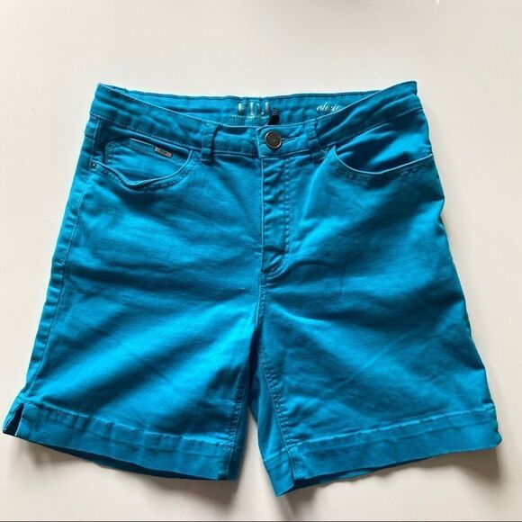 90s  Vintage Teal High Waist Long Jean Bermuda Shorts - Picture 7 of 14